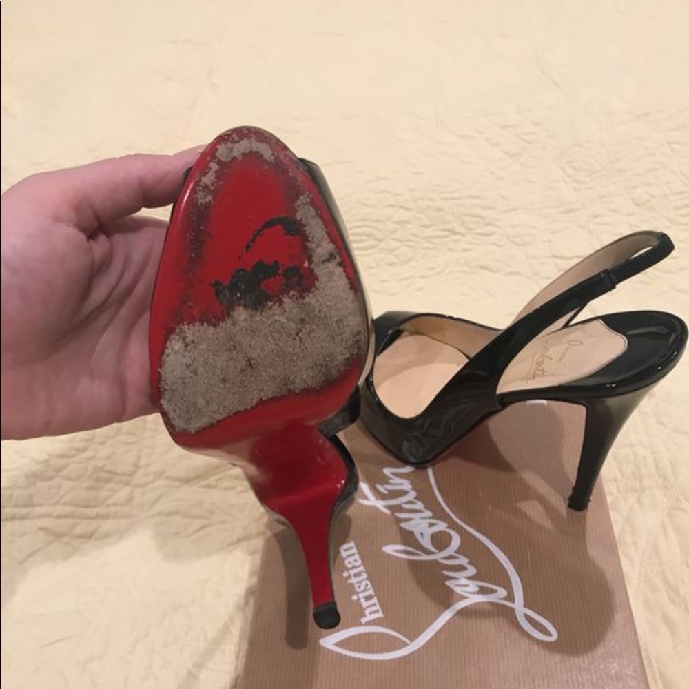Louboutin Sling back black patent heels size 9.5